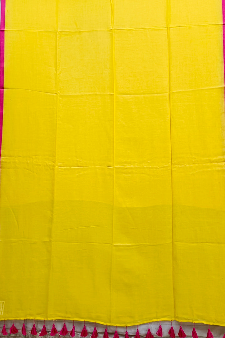 Yellow & Pink Soft Handloom Mull Cotton Saree Balaram Saha