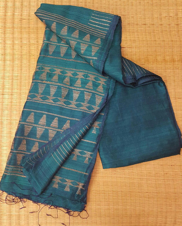 Peacock Blue Matka Silk Sari Balaram Saha