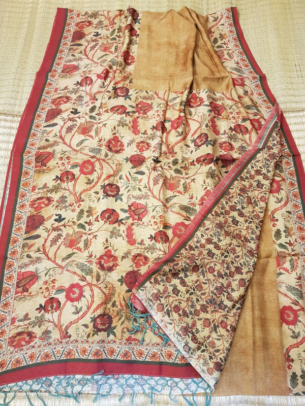 Floral print design in Satin Silk Sari Balaram Saha