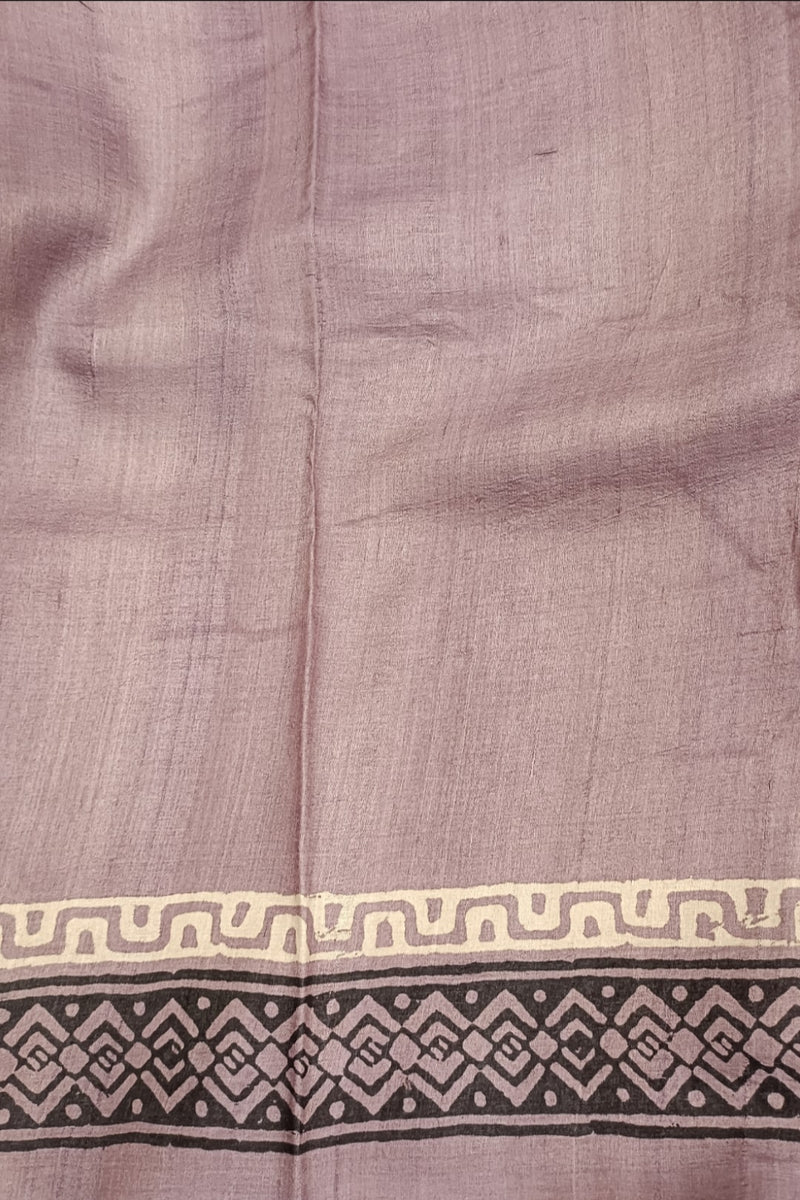 Rose-Brown Handloom Hand Block Print Tussar Silk Saree Balaram Saha
