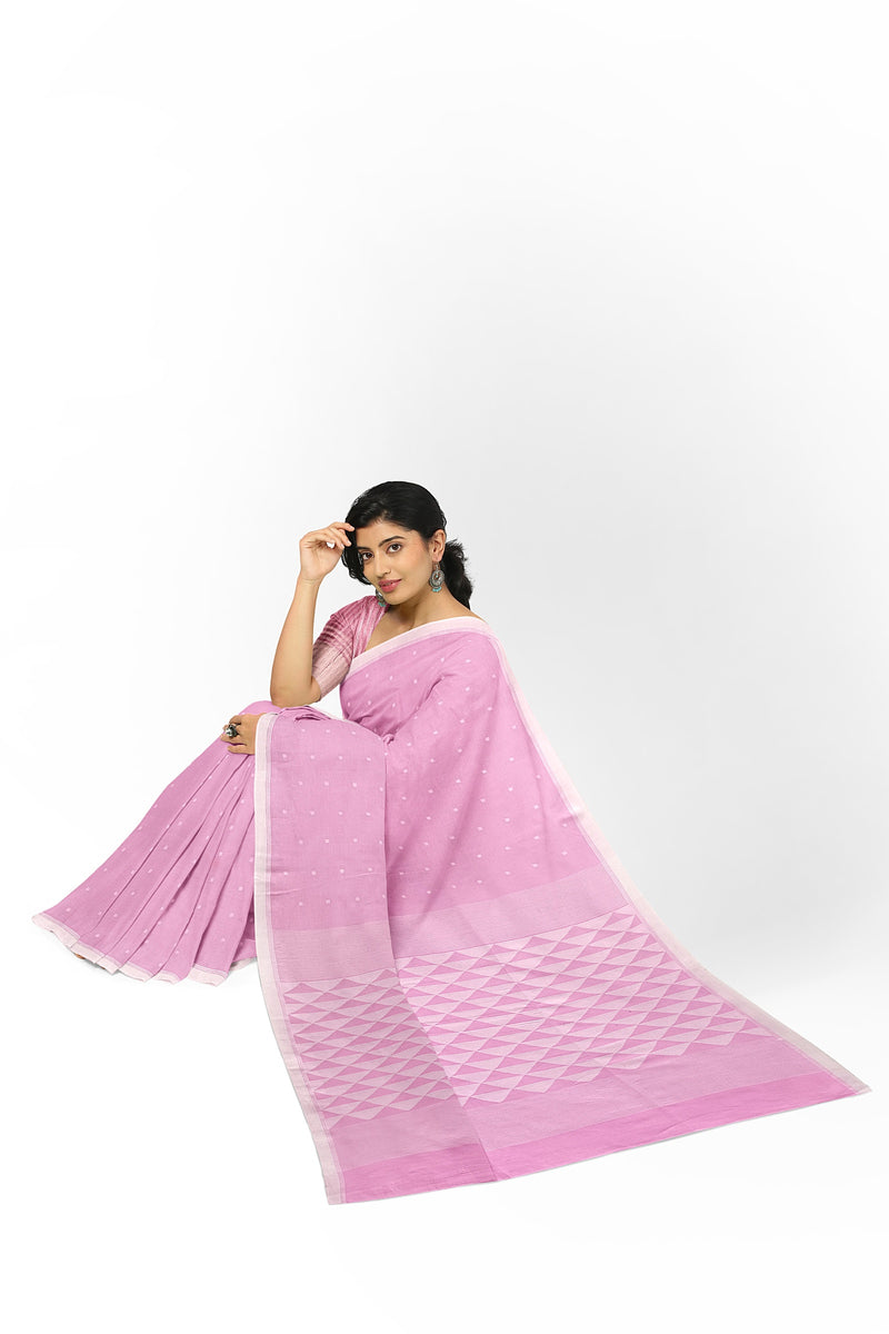 Light pink Soft Handloom Handspun Cotton Jamdani Saree Balaram Saha