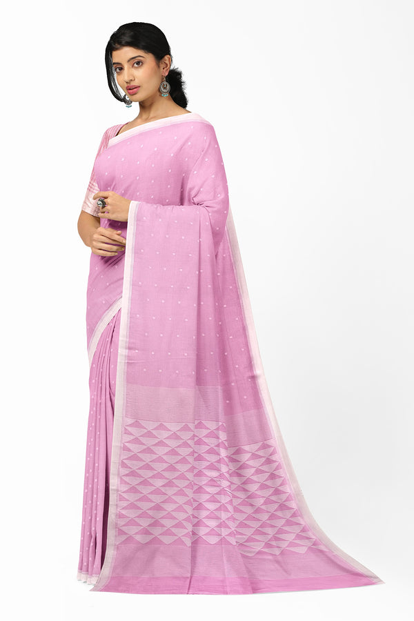 Light pink Soft Handloom Handspun Cotton Jamdani Saree Balaram Saha