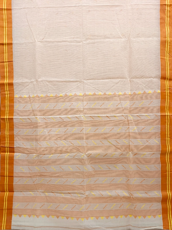 Off-White Beige Handloom Traditional Cotton Jamdani Saree (Pati-Pallu) Balaram Saha