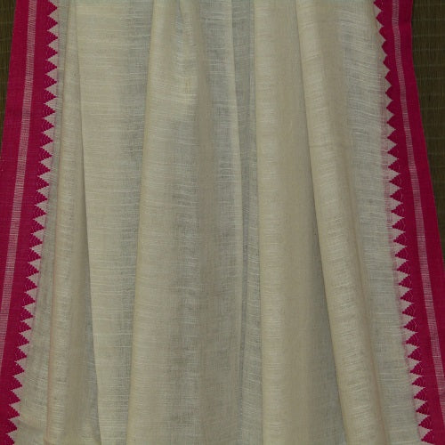 White & Rani-Pink Handloom Cotton Saree Balaram Saha