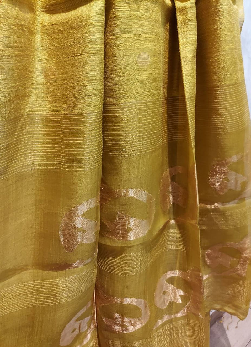Mustard green handloom matka silk saree Balaram Saha