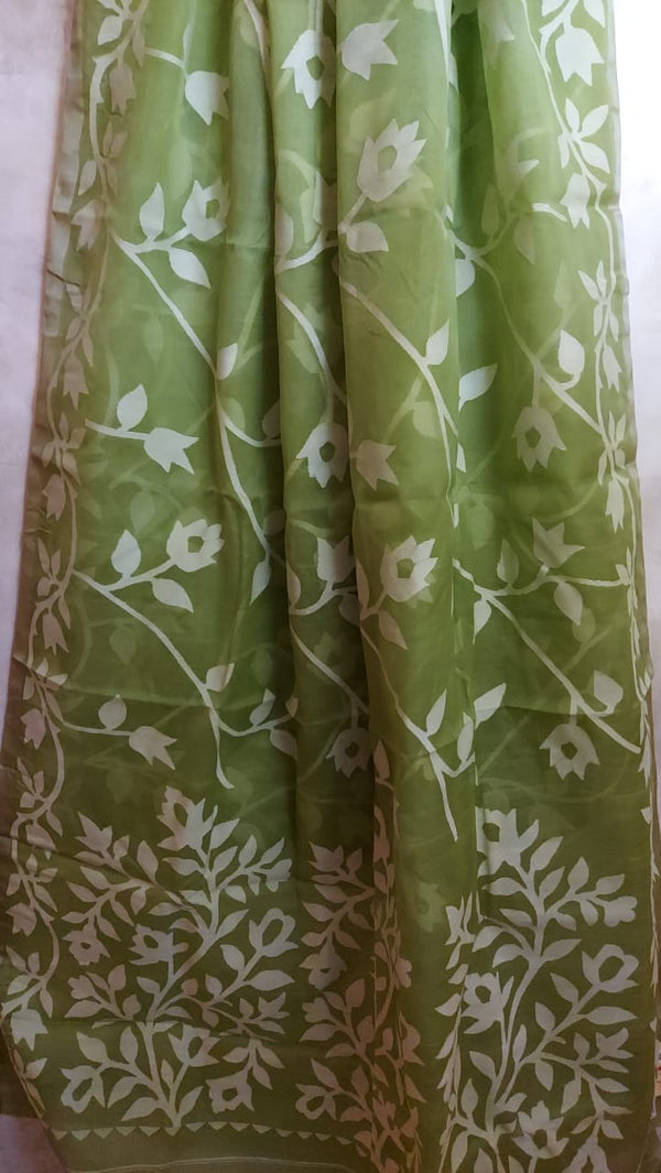 Pista-Green Muslin silk jamdani saree Balaram Saha