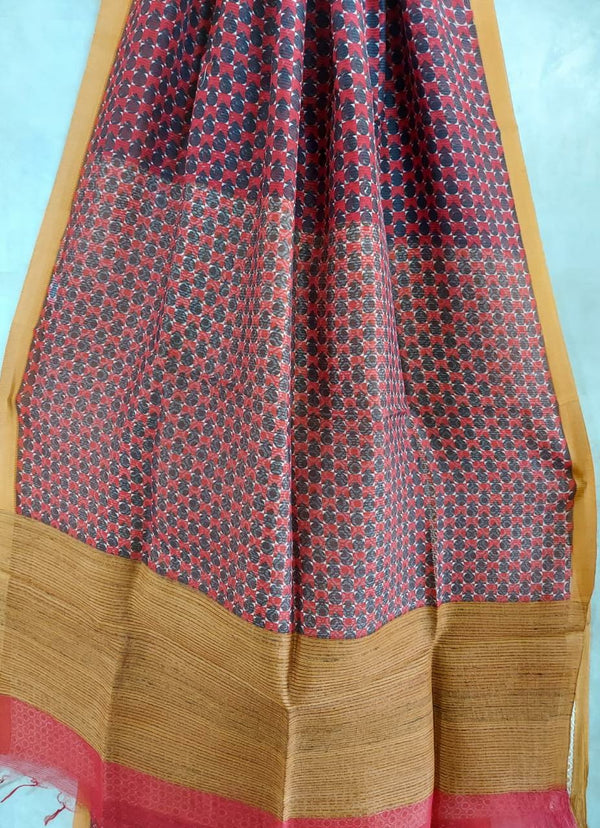 Red & Black Handloom Soft Silk Print Saree Balaram Saha