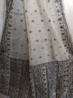 White & Black intricately woven Jamdani soft Muslin saree Balaram Saha