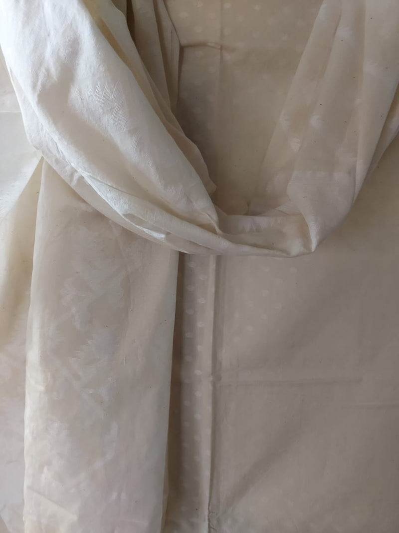 White On White Soft Cotton Handloom Unstitched 2 Piece Dhakai Set Balaram Saha