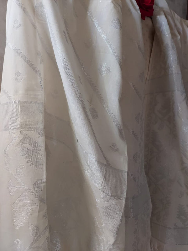 White & Silver Zari Soft Cotton Handloom Unstitched 2 Piece Balaram Saha