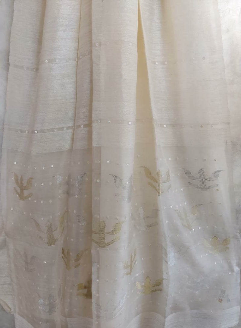 White & Gold/Silver Matka silk saree Balaram Saha