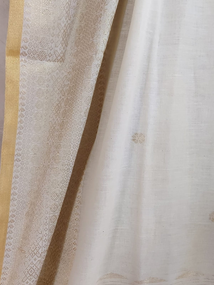Off White & Gold Soft Cotton Saree Balaram Saha