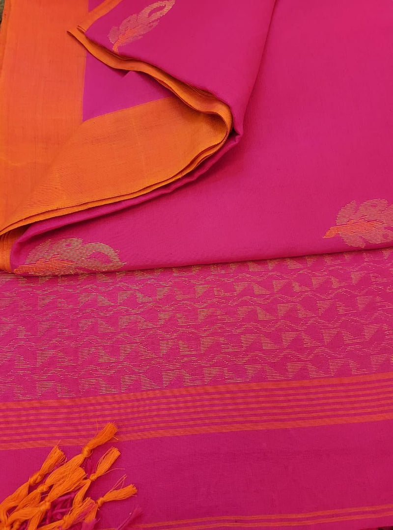 Rani Pink & Orange soft khadi cotton saree Balaram Saha