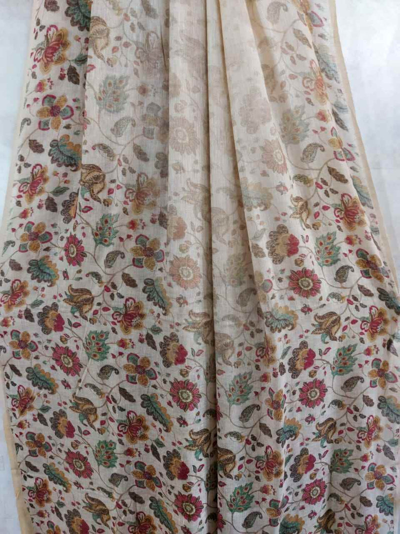 Light Beige, soft & fine quality Linen floral print saree Balaram Saha