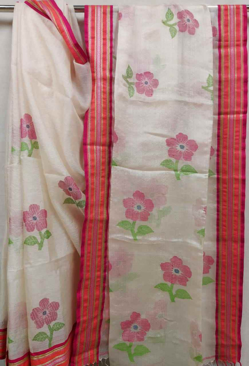 Tussar Silk Jamdani Saree with Floral weave Balaram Saha