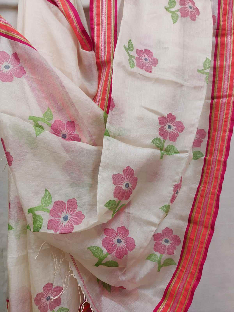 Tussar Silk Jamdani Saree with Floral weave Balaram Saha
