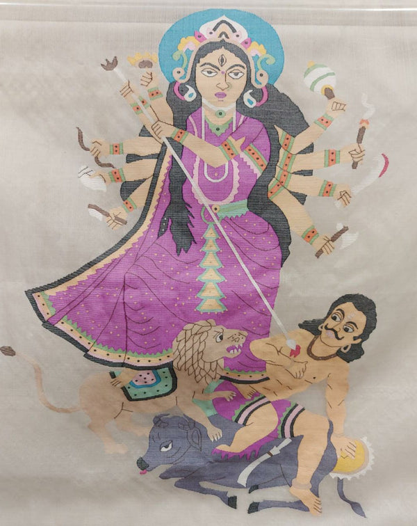 Maa Durga wall hanging in Jamdani weave on fine muslin silk cloth. Balaram Saha