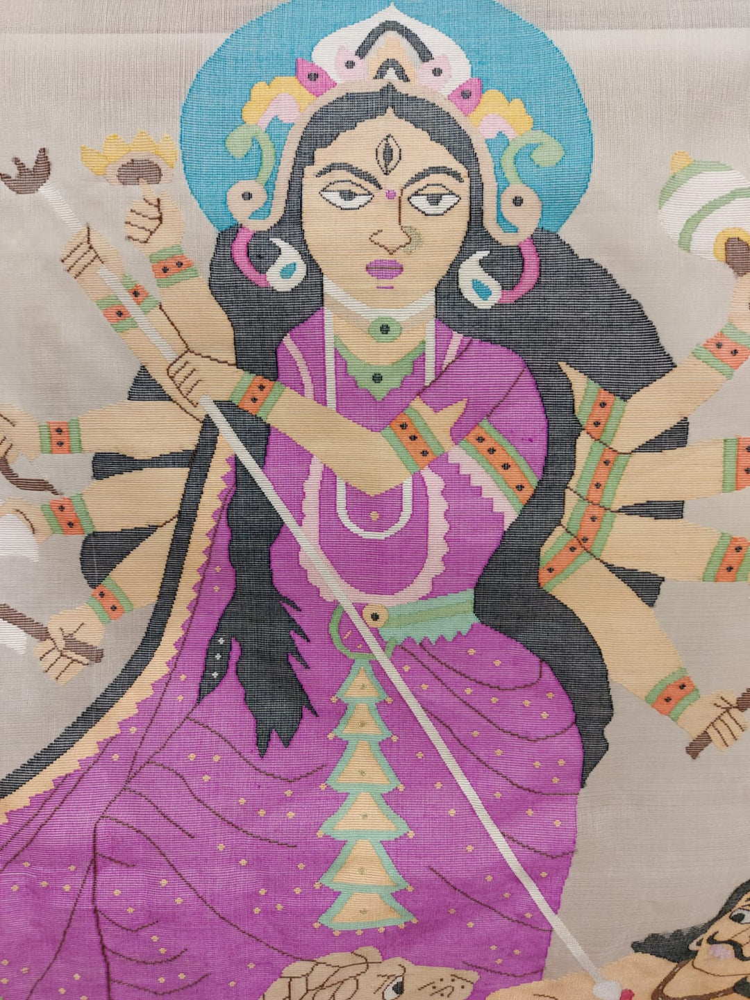 Muslin Silk Cloth Saree Artwork by Balaram Saha | Jamdani Durga