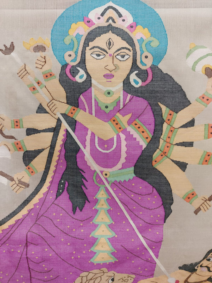 Muslin Silk Cloth Saree Artwork by Balaram Saha | Jamdani Durga
