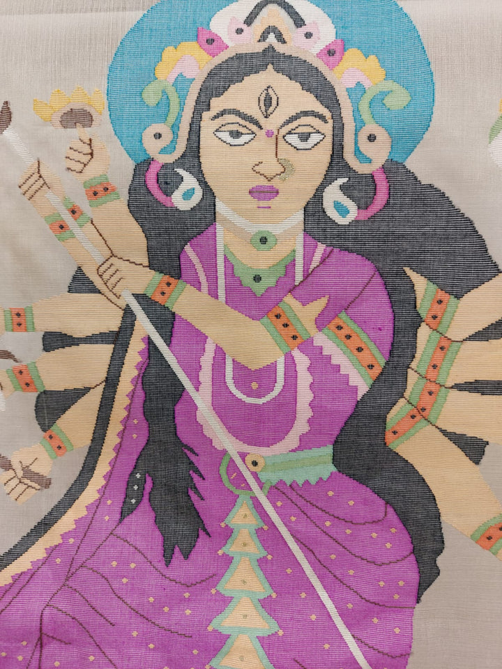 Muslin Silk Cloth Saree Artwork by Balaram Saha | Jamdani Durga