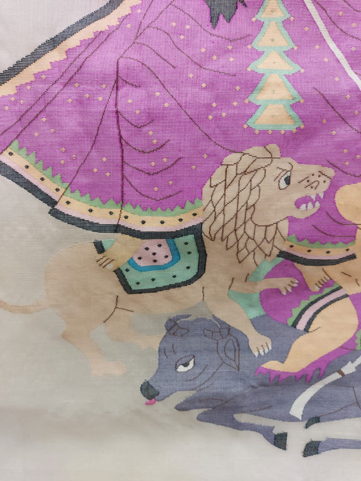 Muslin Silk Cloth Saree Artwork by Balaram Saha | Jamdani Durga