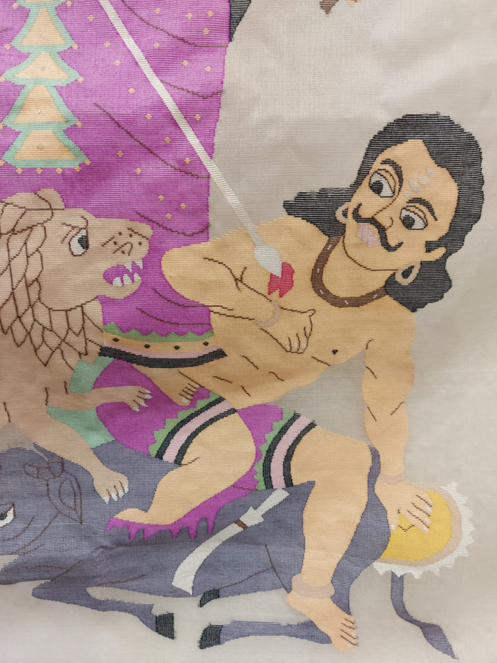 Muslin Silk Cloth Saree Artwork by Balaram Saha | Jamdani Durga