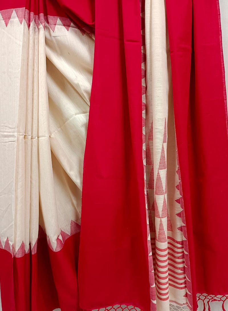White and Red soft cotton Saree Balaram Saha