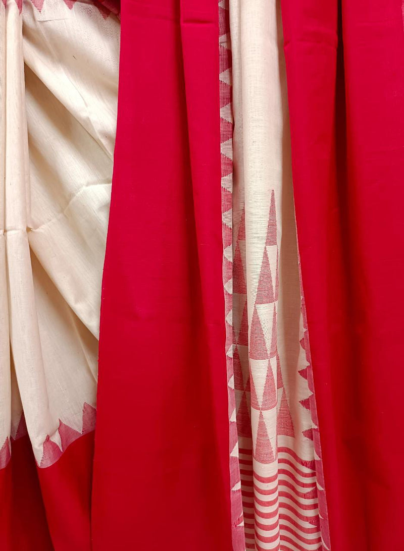 White and Red soft cotton Saree Balaram Saha