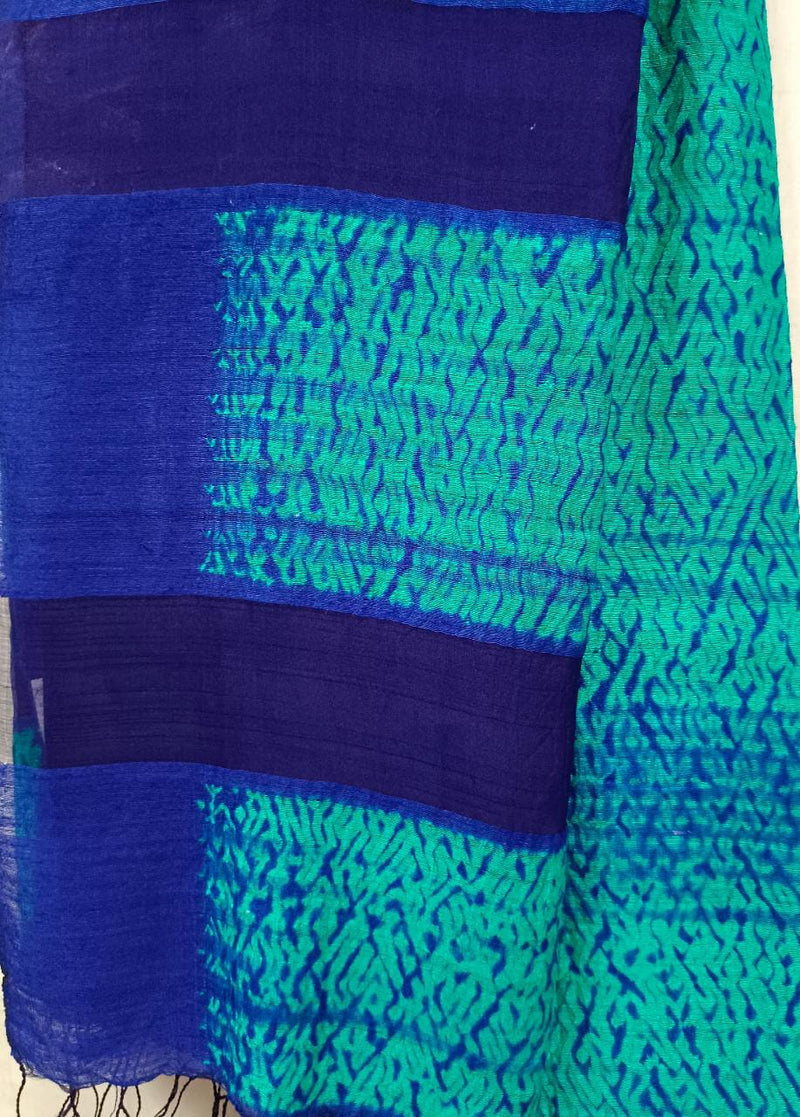 Sea Green & Dark blue Matka silk Shibori saree Balaram Saha
