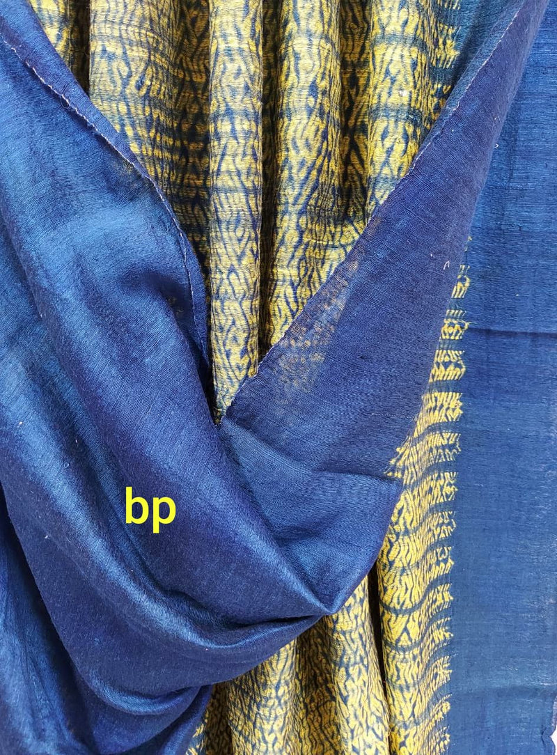 Yellow & Dark Blue Matka silk Shibori saree Balaram Saha