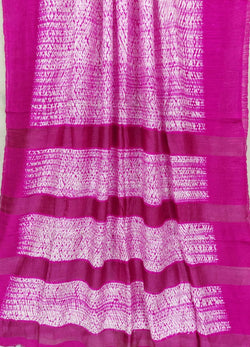 White & Fuschia Pink Matka silk Shibori saree Balaram Saha