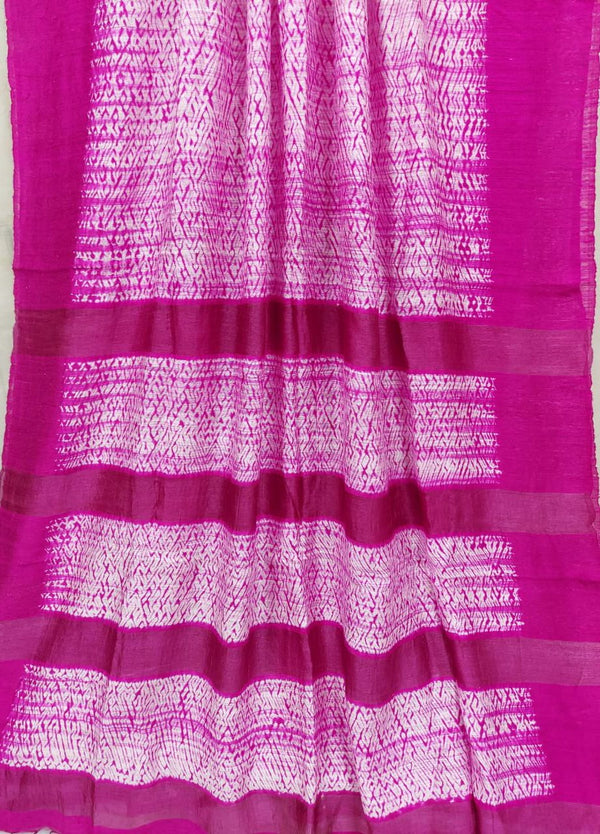 White & Fuschia Pink Matka silk Shibori saree Balaram Saha