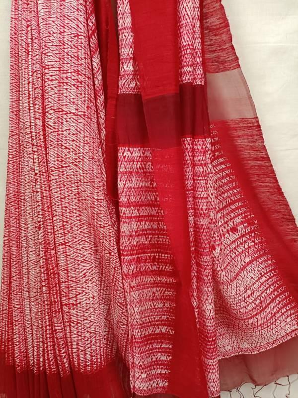 White & Red Matka silk Shibori saree Balaram Saha