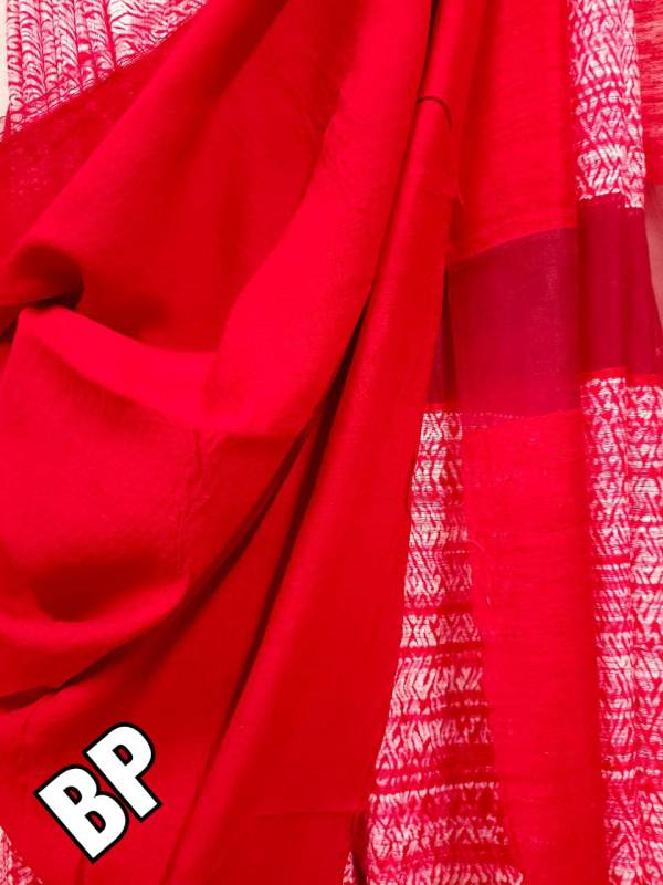 White & Red Matka silk Shibori saree Balaram Saha