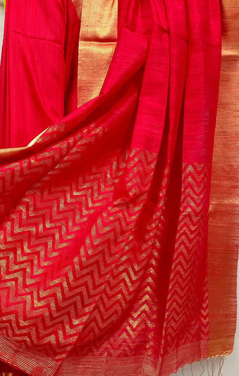 Red And Gold Matka Silk Saree Balaram Saha