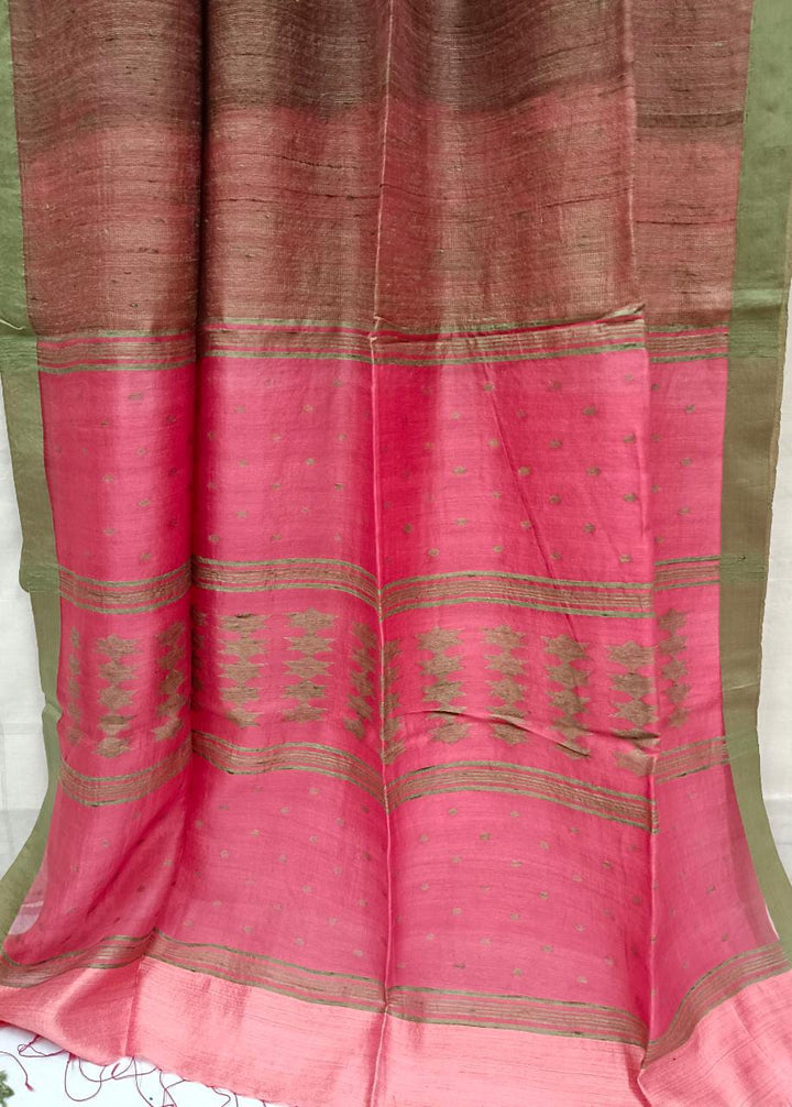 Pink & Moss Green Matka silk saree Balaram Saha