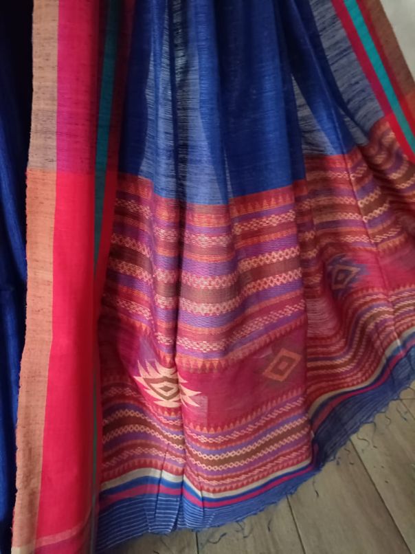 Royal Blue Matka Silk saree with maroon border Balaram Saha