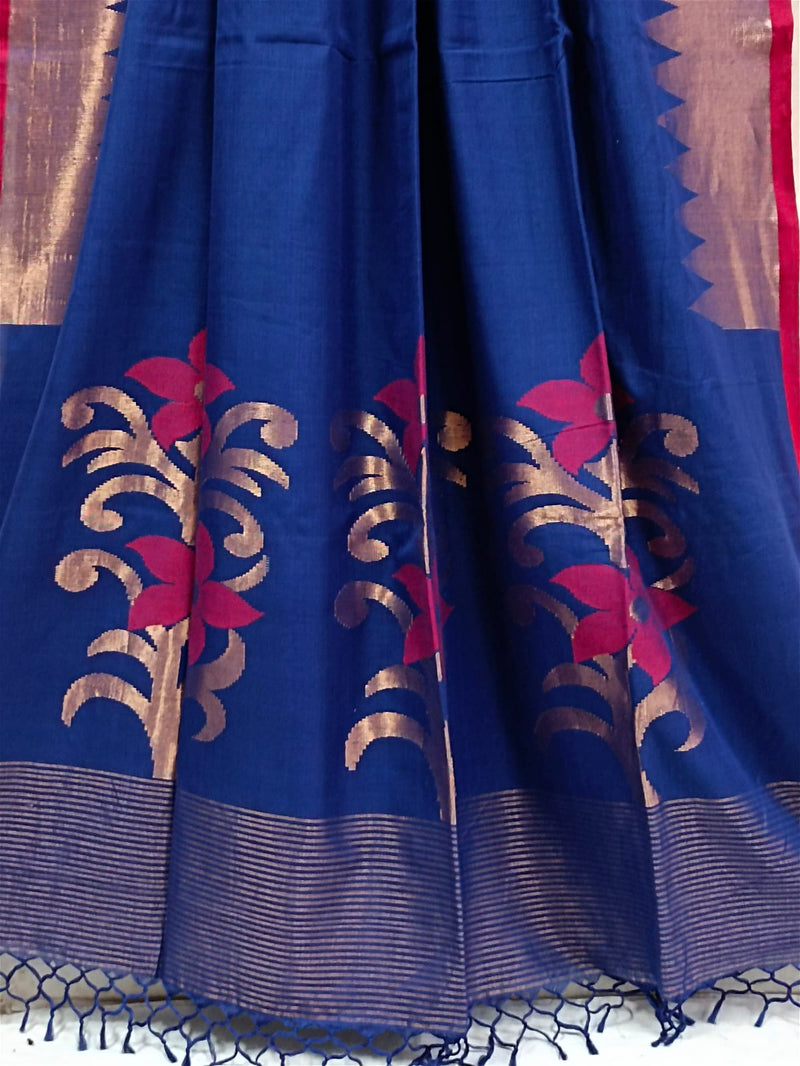 Navy Blue & Red Handloom Soft Cotton Saree Balaram Saha