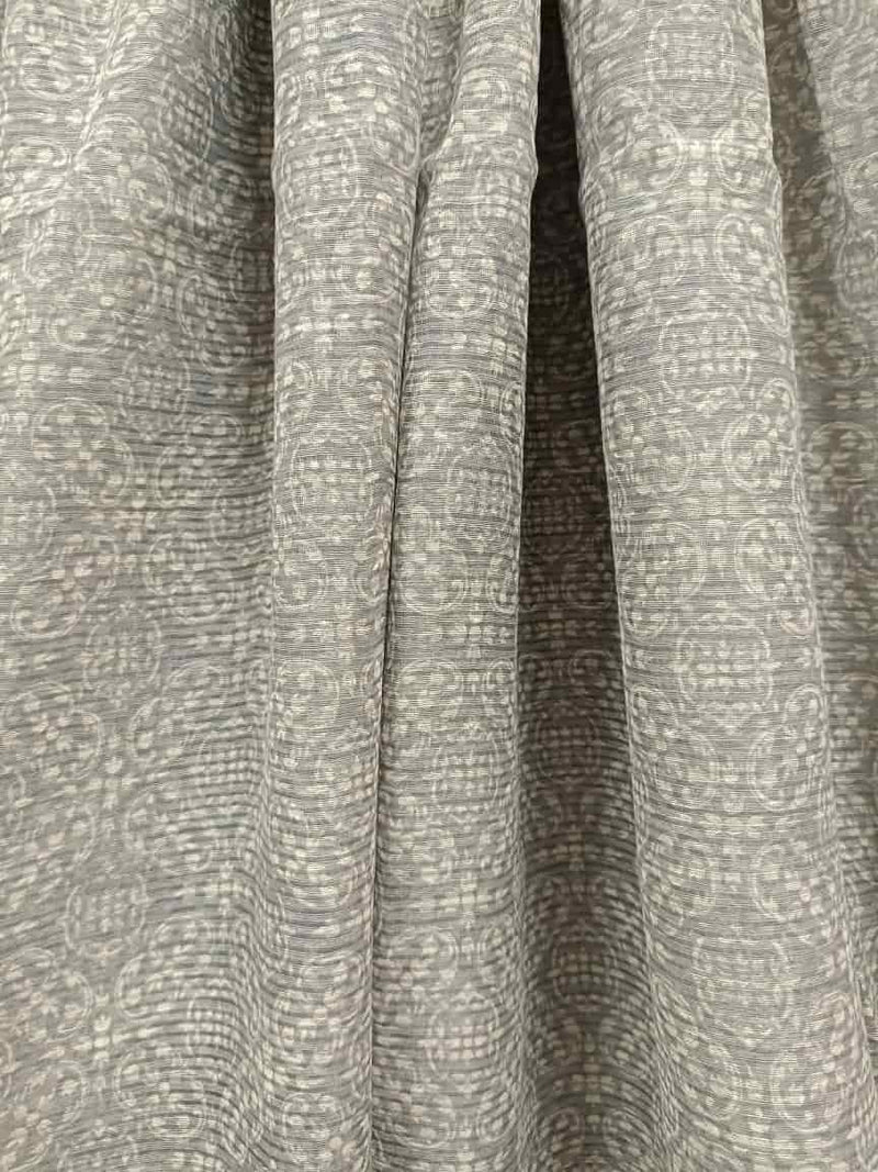 Silver Grey & White lightweight Handloom Silk printed saree Balaram Saha