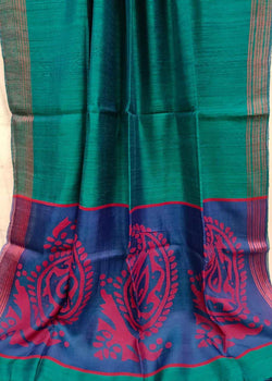Peacock Blue/Green Matka Silk Saree Balaram Saha