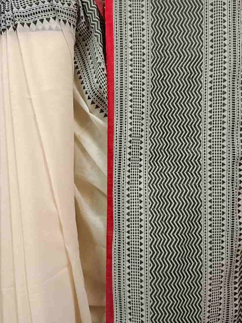 Off White & Black/Red Soft Khadi Cotton Handwoven Saree Balaram Saha