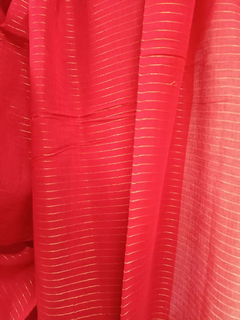 Red Soft Cotton Handloom Saree With Zari Stripes Balaram Saha
