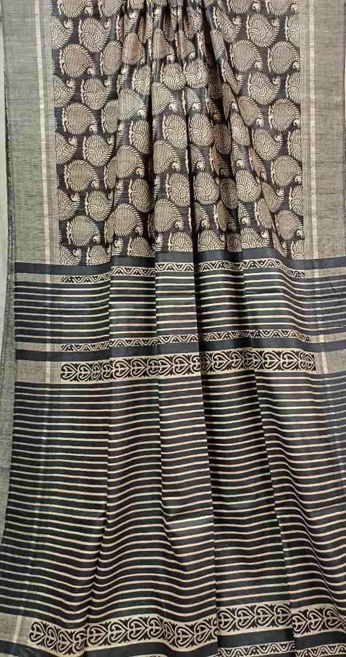 Black & White Tussar Silk Pailsey Print Saree Balaram Saha