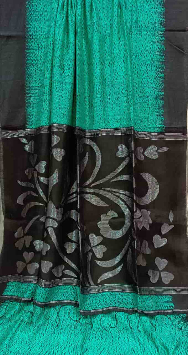 Sea Green & Black Matka/ Muslin Silk Shibori (Tie & Dye) Saree Balaram Saha