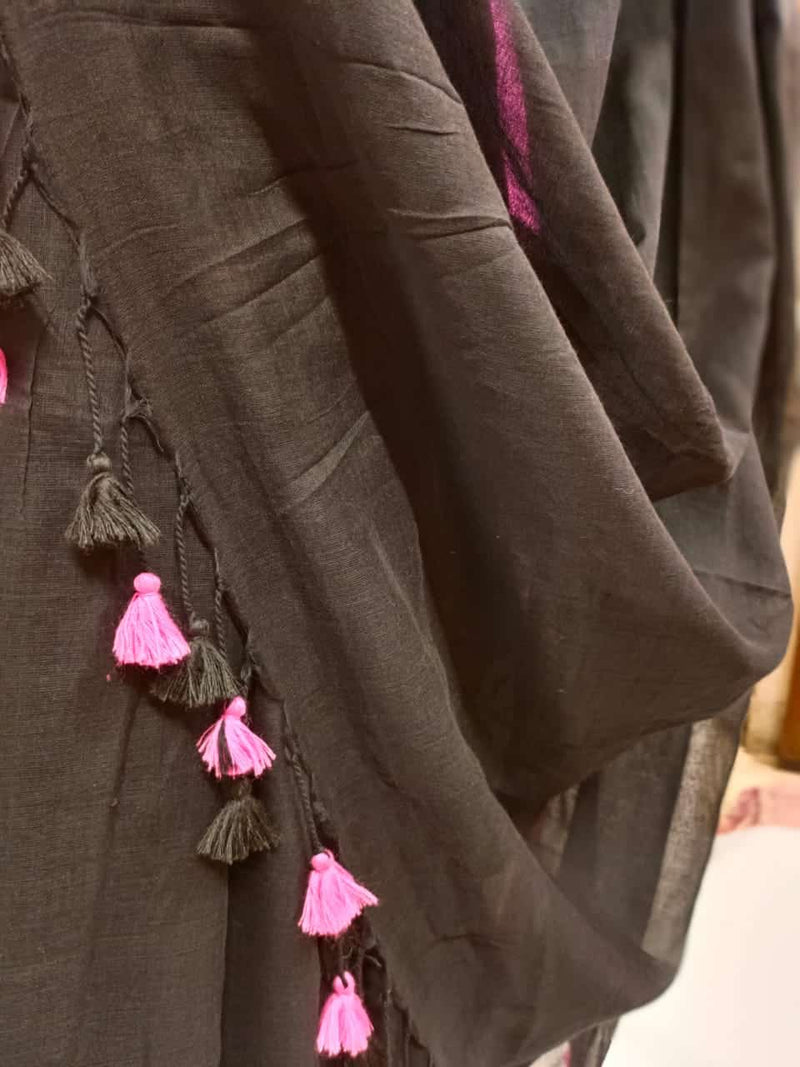 Black & Pink Handloom Soft Cotton Saree Balaram Saha