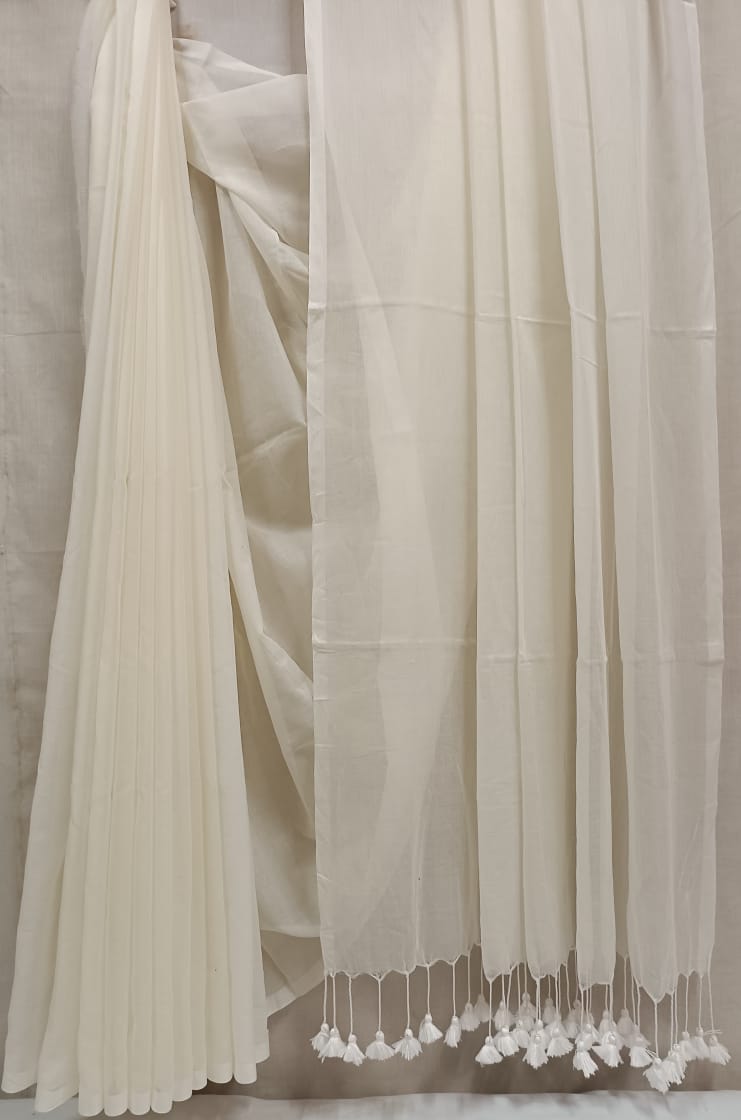 Off White Handloom Soft Cotton Saree Balaram Saha