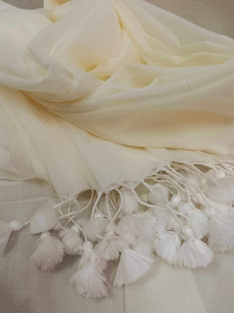 Off White Handloom Soft Cotton Saree Balaram Saha