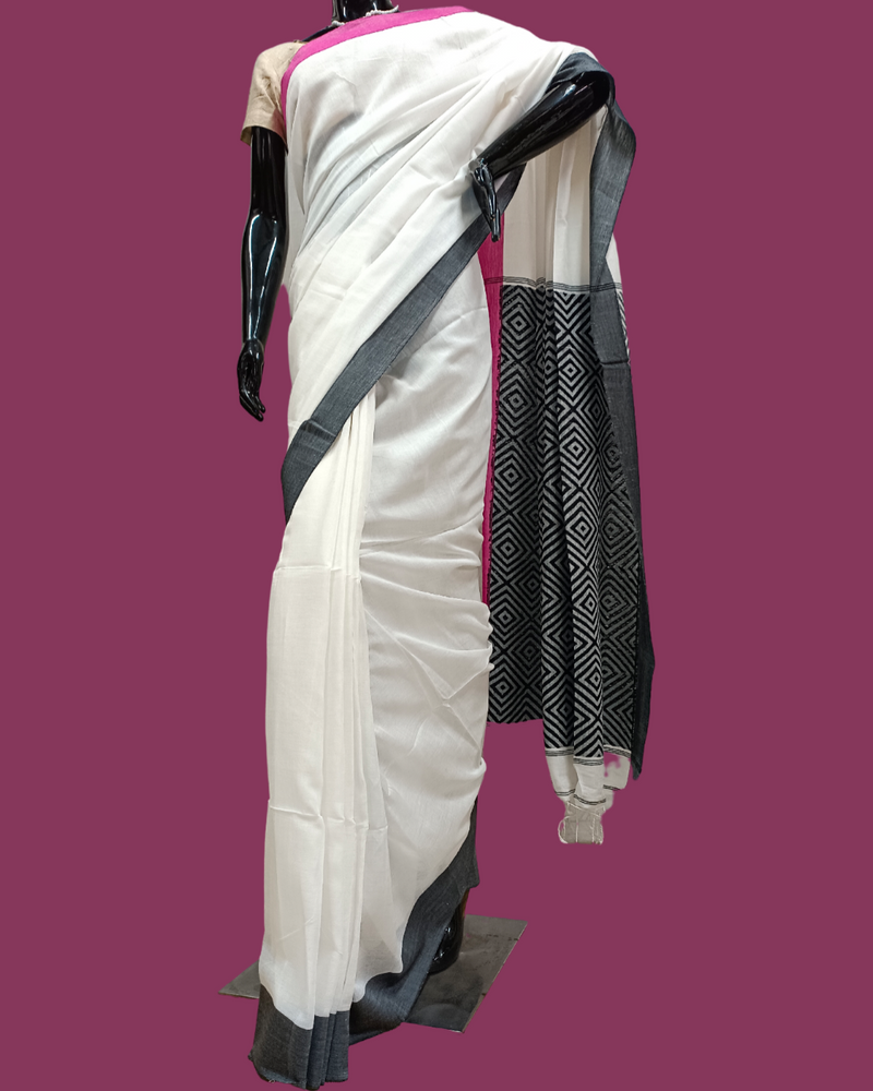 Soft Handloom Cotton saree With Wove Anchal bal