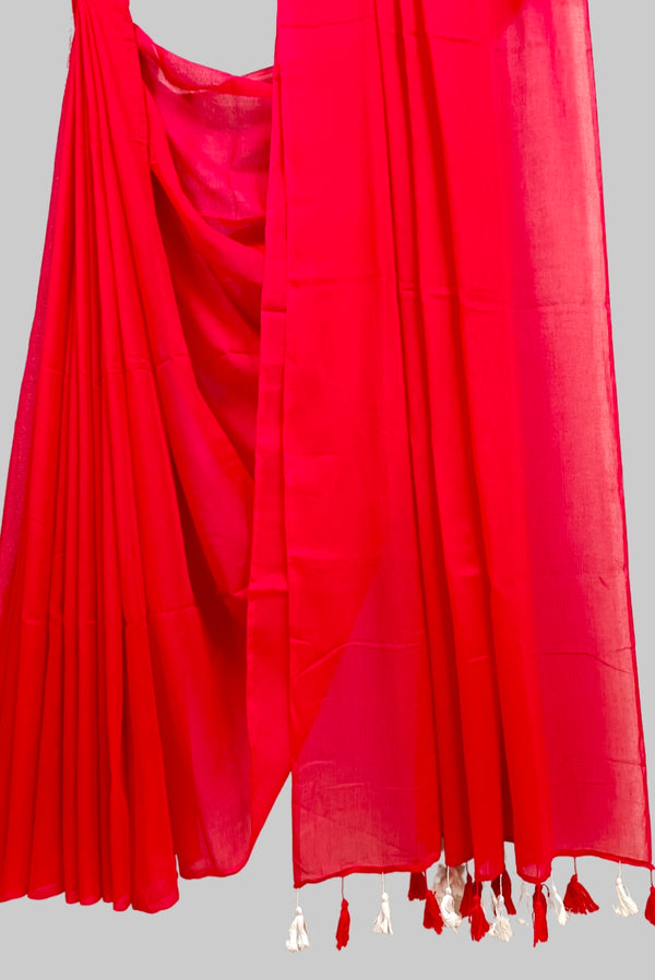 Red Soft Handloom Mull Cotton Saree bal
