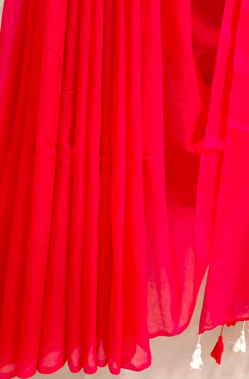 Red Soft Handloom Mull Cotton Saree bal